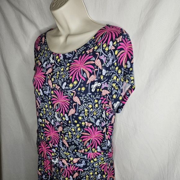 New Boden Amelie Jersey Dress Navy Tropical Charm Floral Bird Butterfly Size 10R - Picture 4 of 15